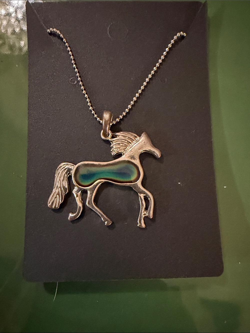 Silver Toned Horse Pendant Mood Necklace